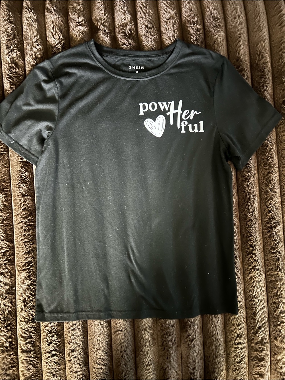 SHEIN Black Graphic 'powHerful' Tee with White Heart